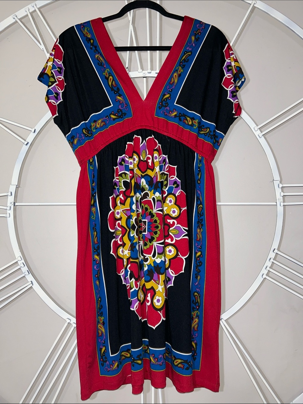 NWT Bailey Blue Bohemian-Style Empire Waist Multicolor V-Neck Printed Dress